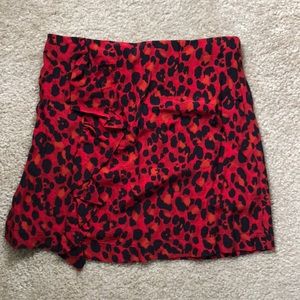 Zara red leopard mini skirt
